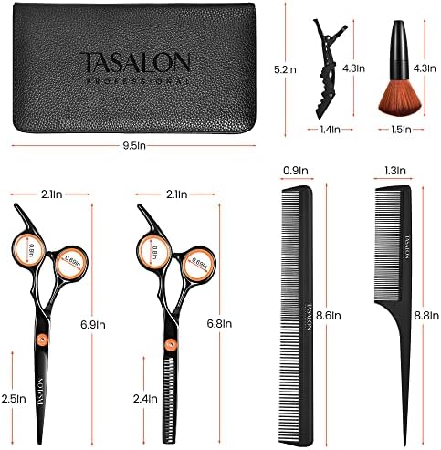 Kit de tesoura de corte de cabelo Tasalon-conjunto de tesouras de corte de cabelo-tesouras profissionais de cabelo, tesoura de desbaste, pente de cabelo, espanador de pescoço em bolsa de couro-kit de tesoura-haircut