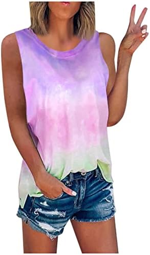 Yayiya Girls Blusa Fall Summer Summer Sleesess Crew Neck Cotton Tay Graphic Tye Dye Camisole Tank Blusa Camiseta para feminino