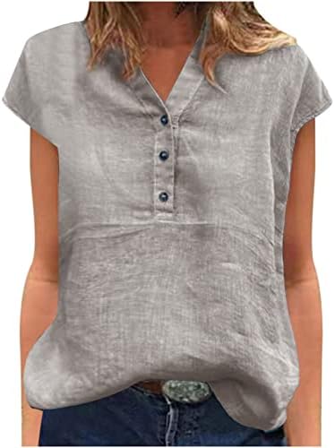 Garotas adolescentes Camiseta de manga curta outono Summer 2023 Deep V Linho de linho de pescoço Camiseta de blusa lisa para mulheres