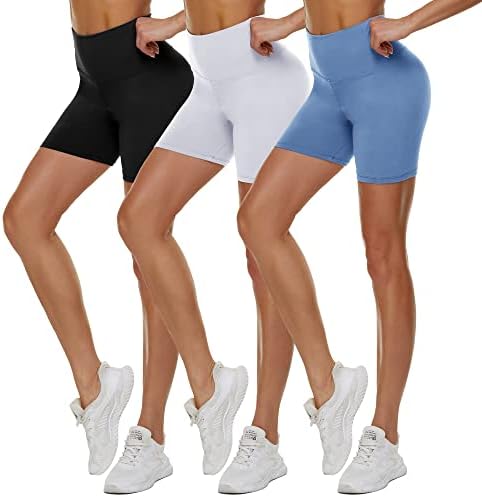 Tnnzeet 3 shorts de motociclista para mulheres - 5 de alta cintura de cintura amanteigada mole o treino de yoga shorts atléticos