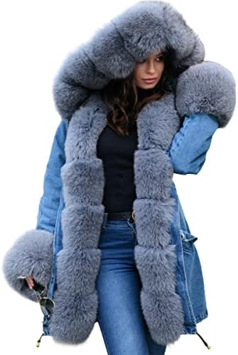 Tippupu Womens Inverno engrossar com casacos alinhados parka anorak sobretudo casacos jeans com capuz longos