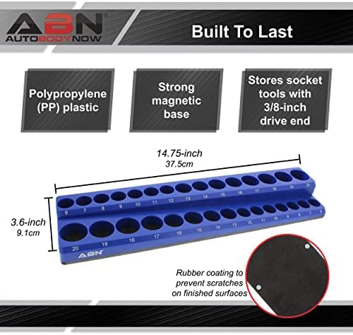 Organizador de soquete magnético ABN - 3/8 soquetes métricos de unidade Defina o organizador da caixa de ferramentas - titular de soquete azul de 30 slot