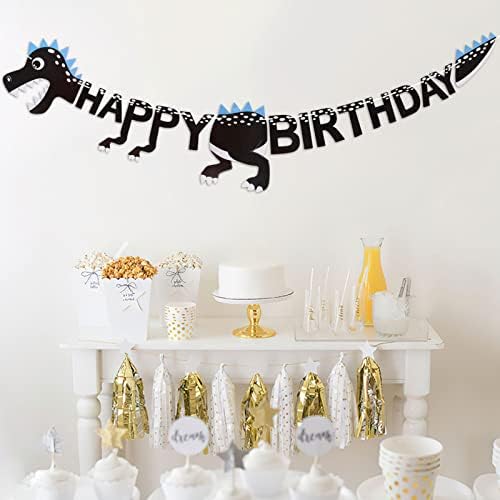 Dalaber Feliz aniversário Banner de dinossauros - Decorações de festa de aniversário para crianças - Dinosaur Bunting Bandle