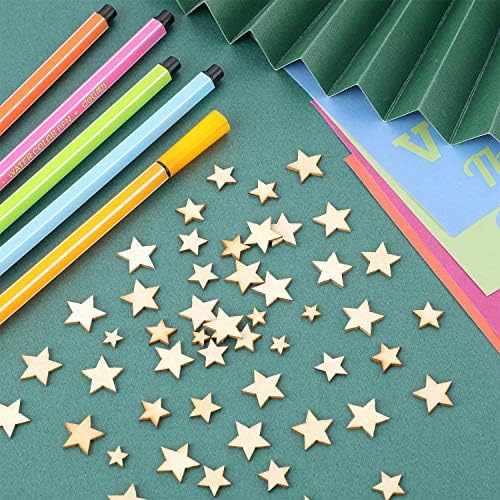 500 peças estrelas de madeira estrelas mistas de madeira estrelas de corte formato com 4 tamanhos misturados para bandeira