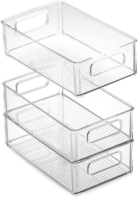 PDGJG 6PCS Regrigicer Bins Organizadores da geladeira empilhável com alças de recorte rack de armazenamento de alimentos