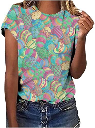 Camisa de ovos de Páscoa para mulheres Moda de verão O-pescoço curto Manga curta Imprimir camisa de férias