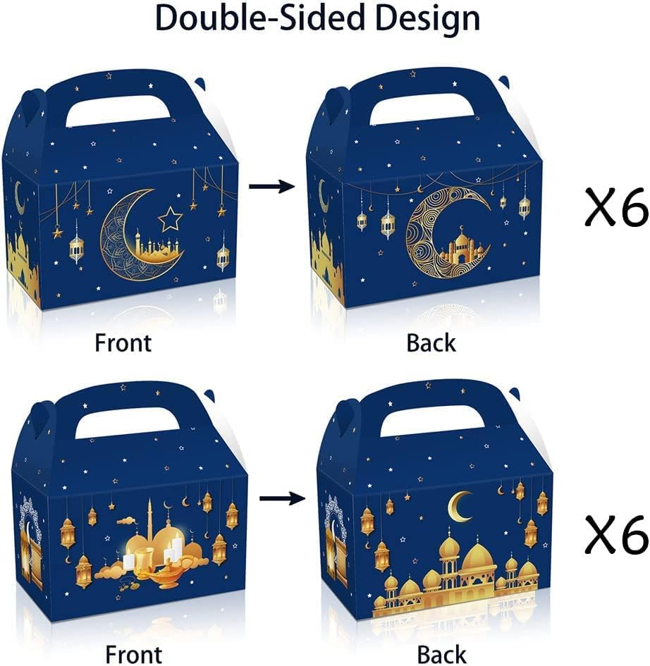 12Packs Eid Mubarak Gift Boxes, Ramadan Mubarak Party Goodie Candy Treat Boxes para Eid Mubarak Party Ramadan Mubarak Party Favor Lipse