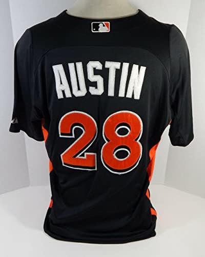 2012-13 Miami Marlins Swan Austin 28 Game usou Black Jersey St BP 46 77 - Jogo usou camisas MLB