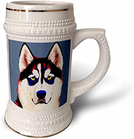 3drose lindas retratos de cachorro husky siberiano no digital azul acinzentado. - 22 onças de caneca