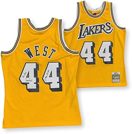 Jerry West autografou Lakers assinou Mitchell Ness Swingman Jersey Logo Gold PSA - Jerseys de NBA autografadas