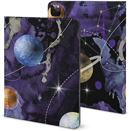 Caixa de água e planetas em aquarela e capa protetora de flip -stand com suporte de lápis compatível para iPad Pro