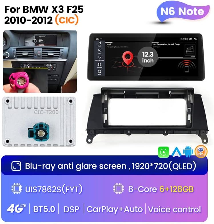 6+128g estéreo de carro para BMW X3 F25 2010-2012 Sistema de CIC Android 11 Receptor de áudio de rádio, tela de 12,3