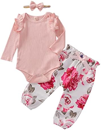 Presente de bebê para bebê recém -nascido meninas de manga longa com punhal de manga comprida calças estampas de flores com