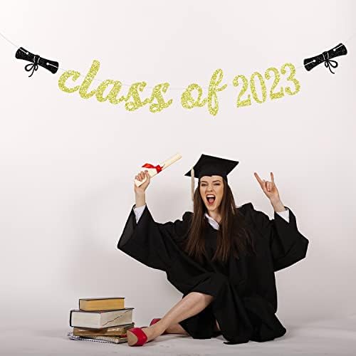 Gold Glitter Class of 2023 Banner, tão orgulhoso de você/Parabéns/O melhor ainda está por vir, 2023 Decorações de festa de formatura