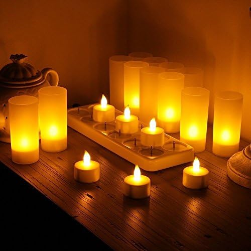 Luzes de chá recarregáveis ​​de Wonenice piscando velas sem chamas com base de cobrança e adaptador CA, deco romântico para