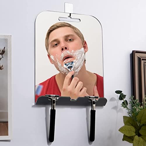 Espelho de chuveiro para barbear, luxo maior 8 W x 10,5 h, inclui 2 suportes de barbear, 6 cabeças de barbeador de reposição, 1 ganchos, acessórios para o espelho de espelho pendurado na parede de parede à prova
