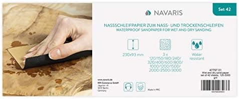 Lia de Navaris Wet and Dry - 42x folhas de papel de areia de 42x Grits 120 a 3000 - Pológicas de lixamento abrasivas para Automotive,