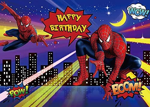 7x5ft Red Spiderman Homem de Feliz Aniversário Photoshoot Antegramento Superhero Man Cidade Night Cena dos meninos