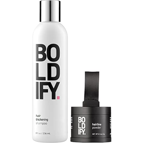 Pó de cabelo + shampoo: Pacote Boldify: Raiz Pó de perda de cabelo e shampoo volumizador natural para cabelos finos.