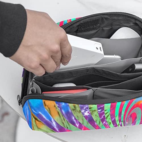Carteira de bolsa de bolsa de viagem de caixa de transporte de caixa de transmissão de caixa USB Organizador de bolso zíper, linhas de arco -íris de redemoinho psicático Art Art