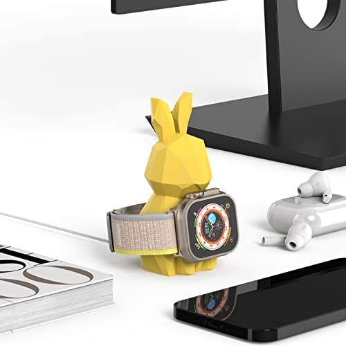 Moshou Geométrico Rabbit Design Charger Stand para Apple Watch, compatível com Iwatch Série 8, SE2, 7, 6, SE, 5,