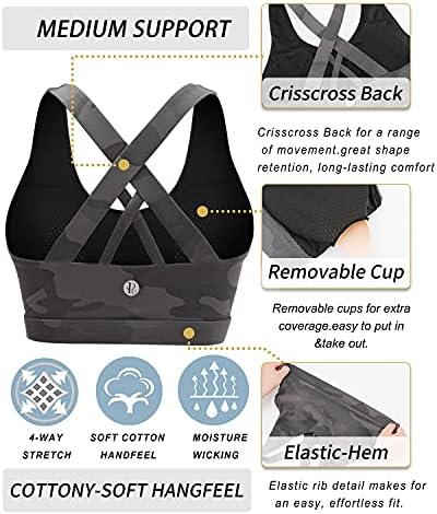 Running Girl Sports Bra for Women, Criss-Cross traseiro acolchoado Sports Sports Bras Médio suporta BRA de ioga com copos