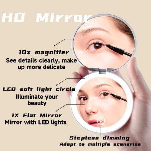 SIYHTRAH Atualizada espelho de maquiagem recarregável 1x/10x - LEDA DE DIA LED Atualizada recarregável com maquiagem