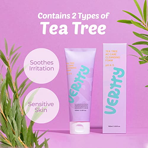 Espuma de limpeza vegana vertária da árvore do chá | Limpador diário de controle de óleo | Esfoliação, hidratação, hidratação e calmante