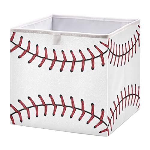 Baseball Red Lace Cubo Bin Bin Bins de armazenamento dobrável cesta de brinquedos à prova d'água para caixas de organizador de cubos para crianças meninos Brinquedos Book Office Home Shelf Closet - 15.75x10.63x6.96 em