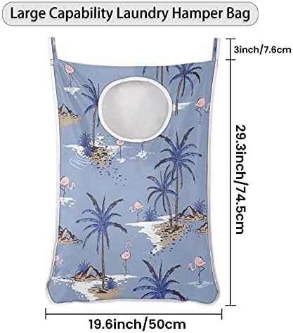 Bola de palmeira de flamingo fofa Saco de lavanderia pendurada, sobre a porta de lavanderia, bolsa de armazenamento durável e durável