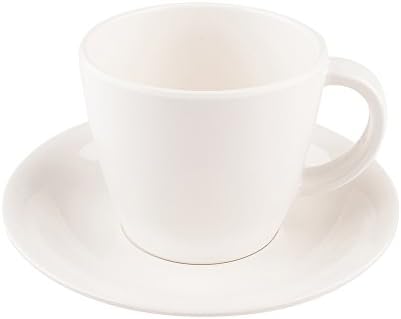 VOGA 10 onças de cappuccino com pires, conjunto de 10 xícaras de café resistentes à quebra com pires - serve lattes, mochas ou chás, para casas ou restaurantes, xícaras de melamina brancas com pires