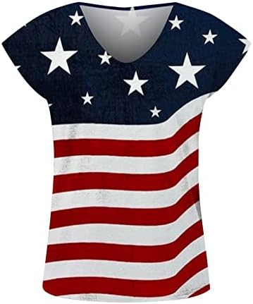 Camisas patrióticas de bandeira dos EUA para mulheres do Dia da Independência Tees de verão Capuz de colméia de pescoço Sexy Blusa solta camiseta