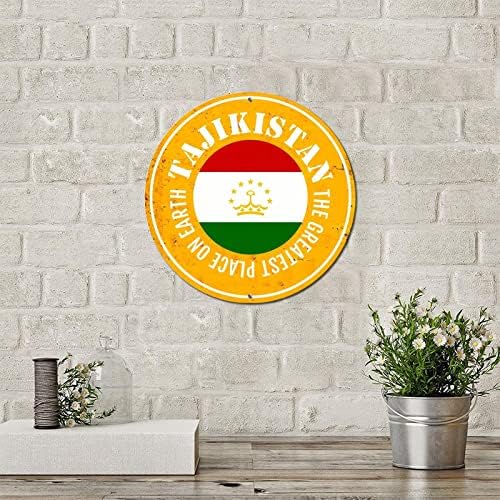 Sinalização de lata de metal redonda bandeira patriótica do país Tajiquistão O melhor lugar da parede de parede com resistência
