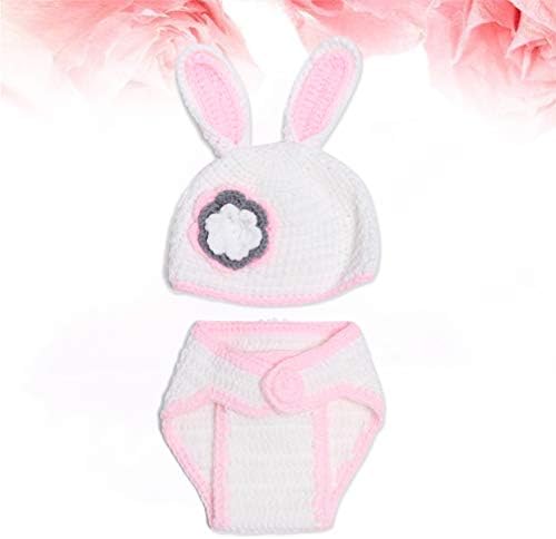 ABOOFAN Easter recém -nascido coelho de coelho de coelho Propções de crochê de crochê de flores roupas fofas calças de chapéu fofo macacão rosa branco