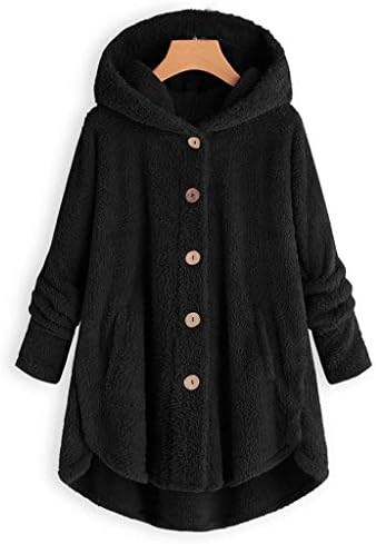 Womens Winter Casual Sherpa Fleece Jacket Botão de manga longa Bolsos de casaco de roupas de moda sólidas