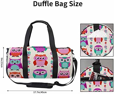 Yekiua Cartoon Owls Viaje Bolsa de mochila colorida Night Night Bird Animal fofo Bolsa de viagem de ginástica floral bolsas de viagem durante a noite