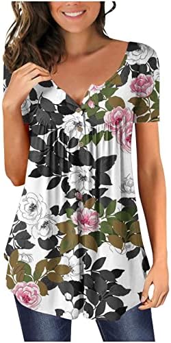 Tampas de tamanho grande para mulheres, impressão floral tampes femininas botões casuais tops de mola de manga curta camisas