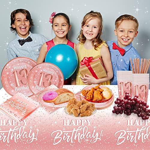 13º aniversário Decorações para meninas - Rose Gold Birthday Supplies Placas e guardana