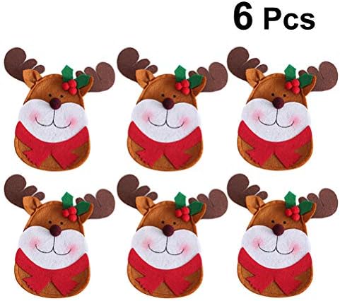 AMOSFUN DOCORAÇÃO DE NATAL 6PCS de Natal Elks Design Facas Garfras Luvas Pouch Bolsa de Pratalhos de Pratações Decorações