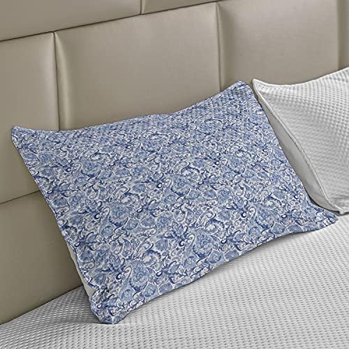 Ambesonne Paisley maconha colcha de travesseira, padrão nativo em tons azuis Impressão temática da natureza, capa padrão de travesseiro