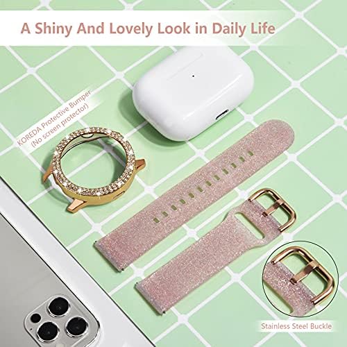Koreda Compatível com Samsung Galaxy Watch Active/Attive 2 40mm Band com Bling Protective Case Women, Bands de silicone de