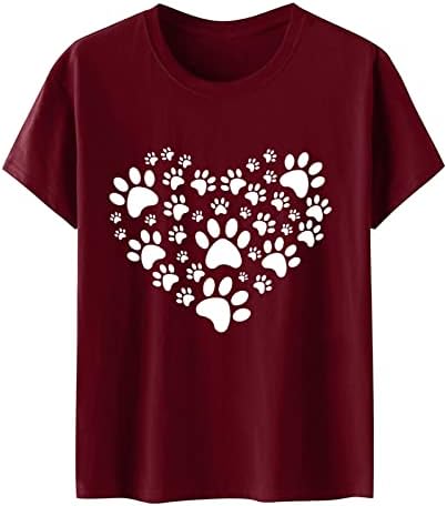 Camiseta de verão para mulheres fofas cães pata de coração camisetas gráficas de impressão casual manga curta grata