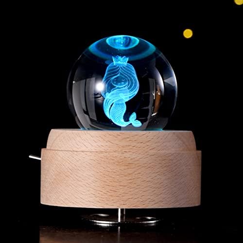 Treelf 3D Crystal Ball Music Box com luz LED de projeção e base de madeira rotativa, melhor presente para o Dia de Ação de Graças