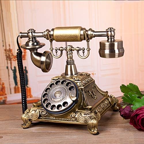 Telefone antigo de Walnuta, resina imitação de cobre retro antiquado rotativo discagem e telefone do escritório