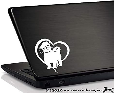 Adorável cachorro shih tzu em decalque cardíaco | Nickerstickers® Vinyl Dog Window Cruck RV Tablet Decalador Adesivo