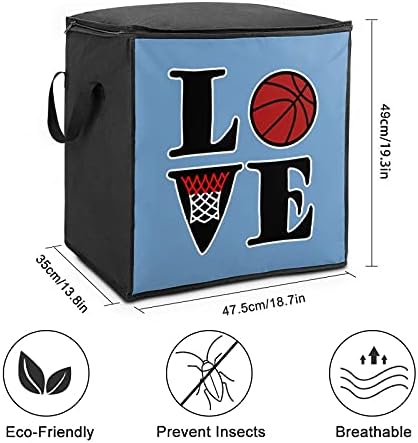 Eu amo basquete grande colcha de saco de armazenamento de armazenamento organizador zíper em cima para travesseiro de