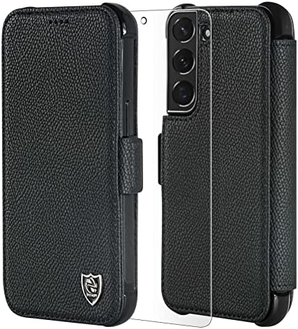 Caso da carteira de pytwopy para Galaxy S21 5G [titular do cartão de crédito], [bloqueio de RFID], capa de telefone de couro à prova de choque com protetor de protetor de tela de fechamento magnético Tampa de proteção de kickstand, carbono