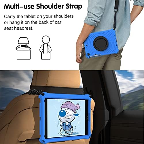 Para iPad 10,2 polegadas 2021/2020 Caixa de comprimido para crianças - EVA leve à prova de choque 360 ​​° Stand robusto tampa w ombro, azul
