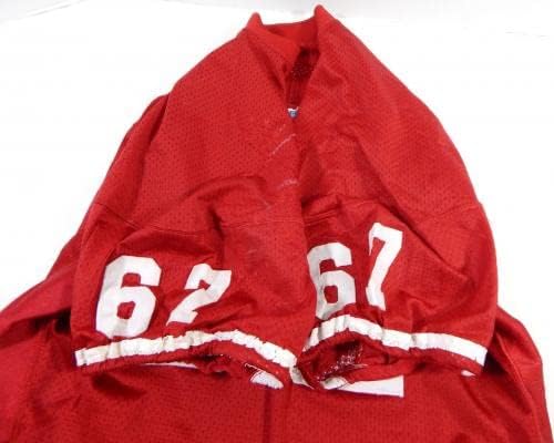 Final dos anos 80 no início dos anos 90 San Francisco 49ers 67 Game usou Red Jersey 52 DP26875 - Jerseys de jogo NFL não assinado usada