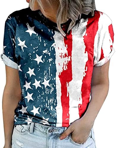 Camisas de pescoço da tripulação para mulheres de manga curta Tops de verão 4 de julho Camisetas American Flag Print Trendy Loose Tshirts Blouse